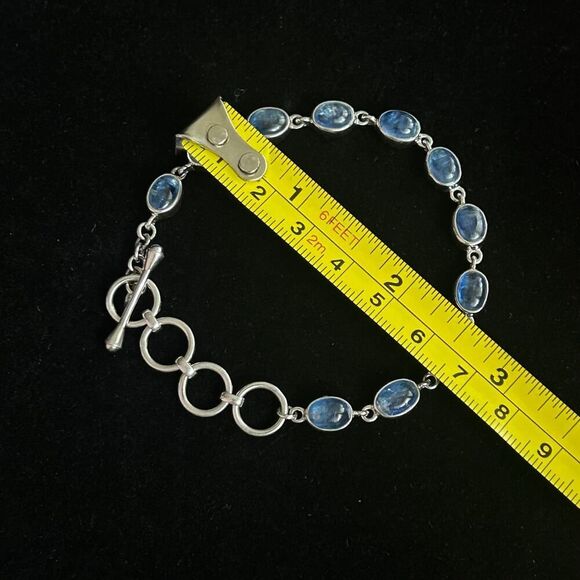 Handmade Marked 925 Sterling Silver and Blue Kyanite Crystal Bracelet 6.5-8" - Picture 4 of 6